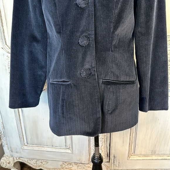 The J. Peterman Company 100% Cotton Deep Blue Corduroy Collarless Blazer Classic - Picture 3 of 11